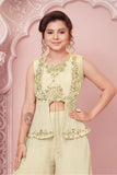 Designer Cream 3-piece Embroidered Palazzo Set for Girls
