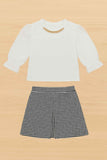 Elegant Black And White Houndstooth Printed Vest Coat With Top And Skirt Set For Girls