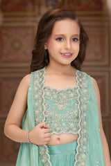 Mint Green Embroidered Palazzo Set For Girls