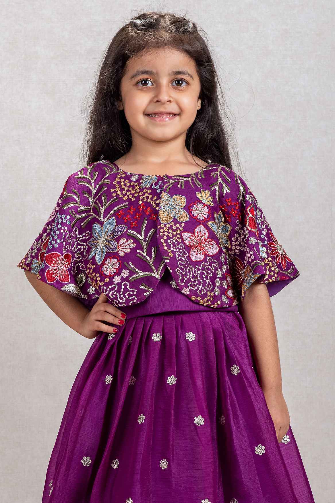 Purple Sequin And Embroidery Work Lehenga Choli For Girls
