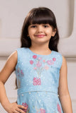 Blue Floral Embroidered Gown For Girls