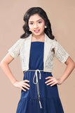 Navy Midi Dress With Lace Shrug For Girls
