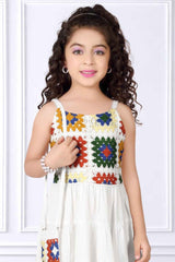 White Casual Frock With Crochet Work For Girls