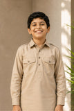 Grey Pathani Set  With Shirt Collar Design For Boys