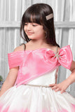 Pink And White Off-Shoulder  Party Frock For Girls