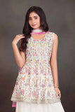 White Palazzo Set with Multicolor Floral Embroidered Top And Dupatta for Girls