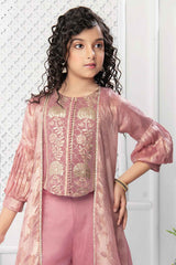 Onion Pink Embroidered And Stone Work Top With Palazzo Set For Girls