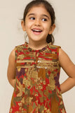 Red Multicolor Pleated Sequins Embroidered Floral Dress For Girls