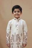 Ivory Paisley Printed Kurta Set For Boys