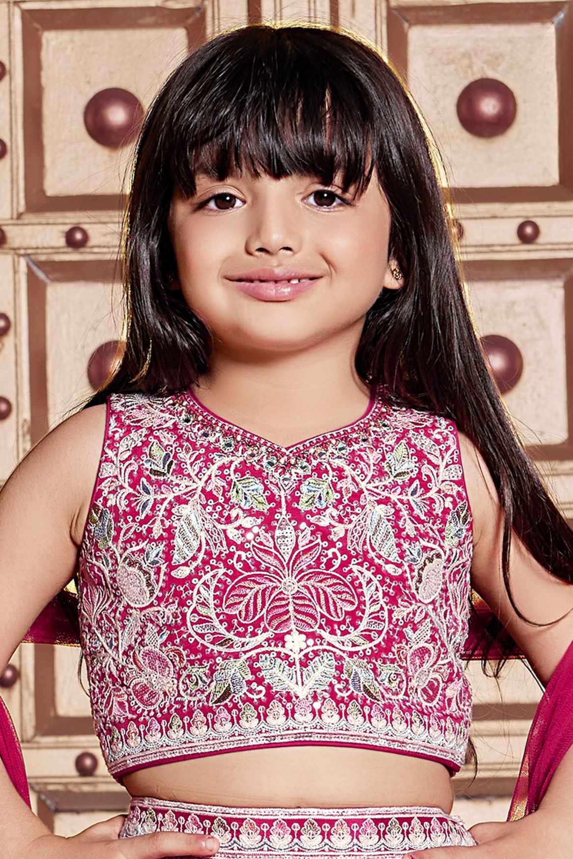 Red Sequin And Thread Embroidery Work Lehenga Choli Set For Girls