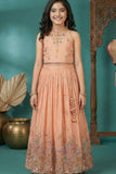 Girls Peach Embroidered Lehenga Choli Set