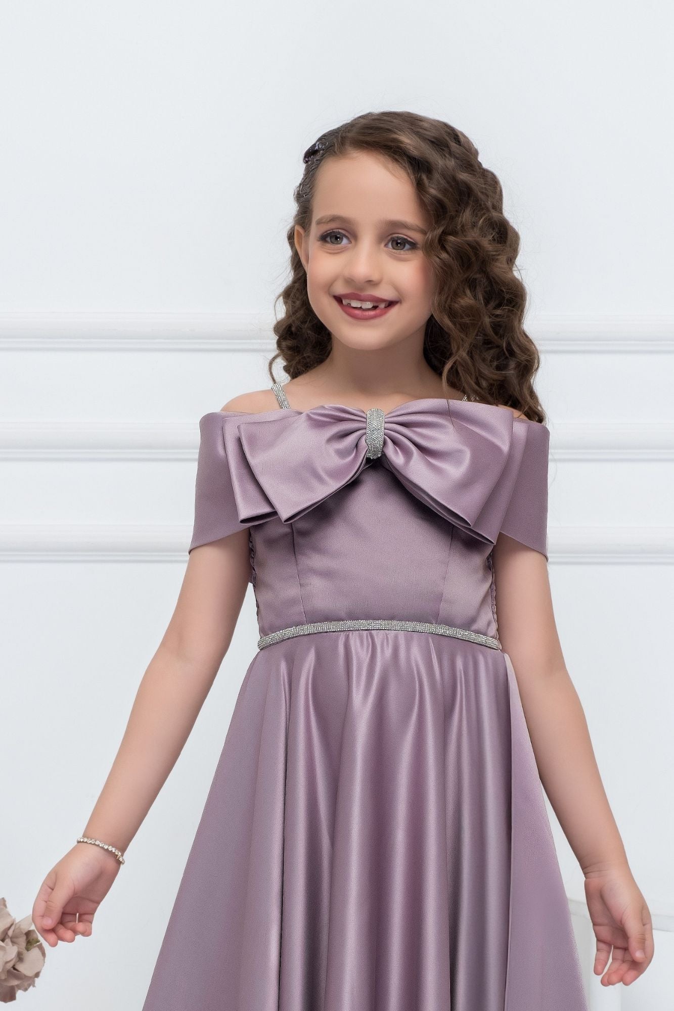 Mauve Embellished Bow Party Gown for Girls For Girls