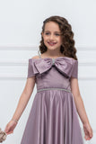 Mauve Embellished Bow Party Gown for Girls For Girls