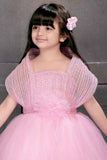 Pink Frock Embellished With Flower And Sequins For Girls