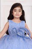 Blue Bow Embellishments Party Wear Frock For Girls