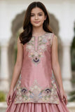 Girls Dusty Pink Embroidered Top with Flared Lehenga Set
