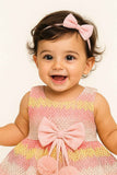 Pink Ombre Party Dress With Bow And Tulle Skirt For Girls