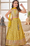 Mustard Embroidered And Sequin Work Lehenga Choli For Girls