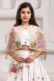 Elegant White Floral Embroidered Lehenga Choli With Embroidered Cape For Girls