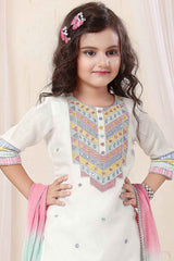 White Embroidered Top With Multicolor Sharara Set For Girls