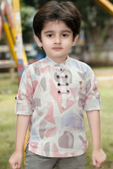 Beige Printed Shirt And Pant Set For Boys