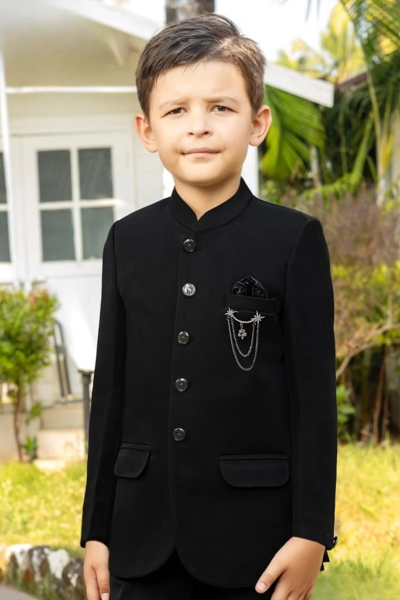 Classic Black Jhodhpuri Suit Set For Boys
