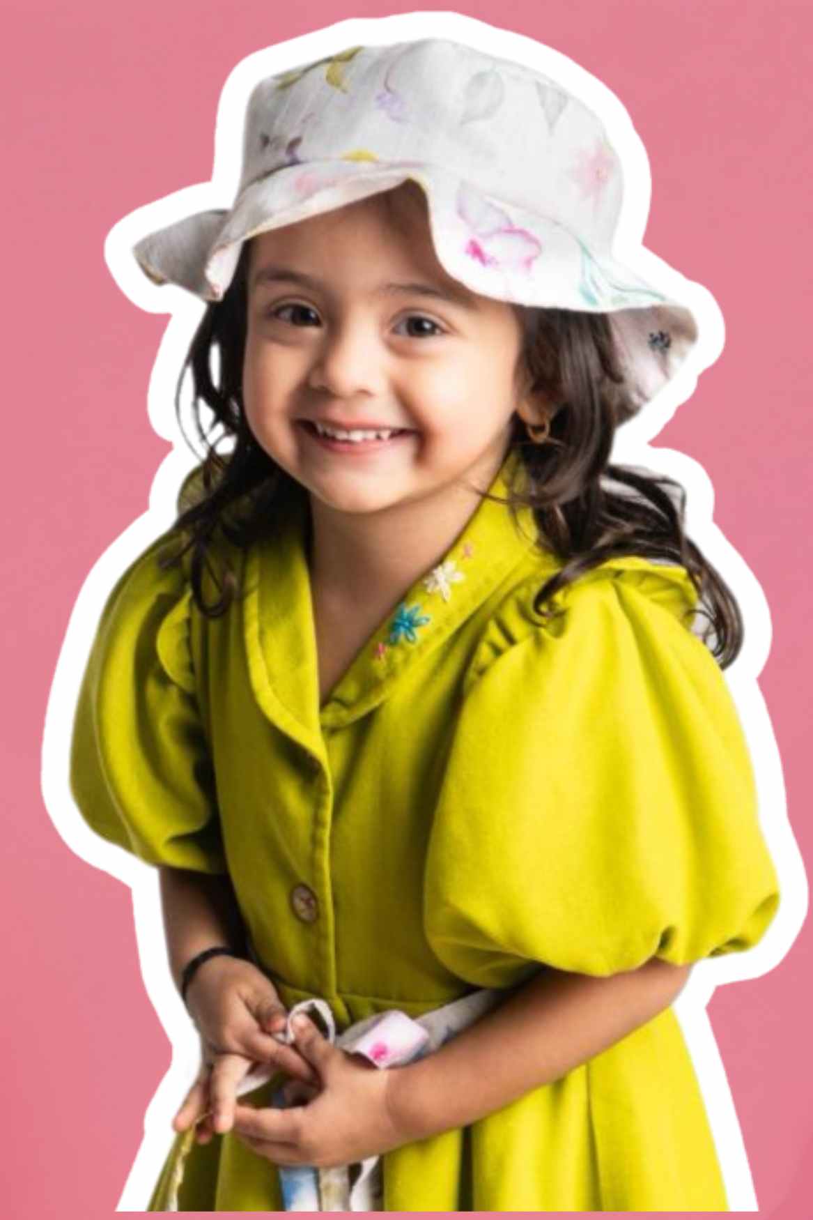 Mustard Green Casual Frock With Embroidered For Girls