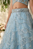 Sky Blue Sequin Embroidered Lehenga Choli with Dupatta