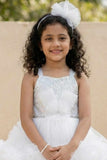 White Sequin High-Low Layered Party Frock with Bow For Girls
