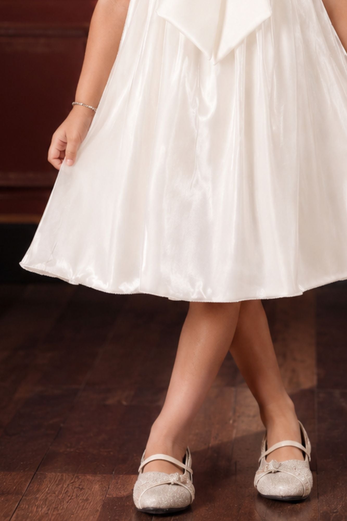 Pearl White 3D Bow Embellished Party Wear Frock For Girls
