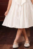 Pearl White 3D Bow Embellished Party Wear Frock For Girls