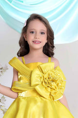 Yellow Floral Embellished Party Wear Gown For Girls
