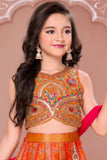 Girls Heavy Embroidered Orange And Pink Lehenga Choli Set With Dupatta