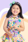 Lavender Floral Printed Top and Skirt Set For Girls