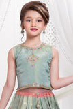 Mint Green Color Block Lehenga Choli with Dupatta for Girls