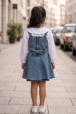 Girls Blue Denim Dungaree Set With Embroidered Detail And White Top
