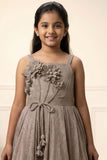 Fawn Shimmer Party Wear Gown with 3D Floral Appliqué For Girls