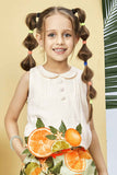 Cream Top And Citrus Fruit Print Shorts Summer Set For Girls