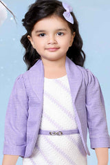 Stylish Lavender Dress With Over Coat And Sling Bag For Girls