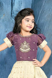 Purple & Cream Zari and Stone Embroidery Pattu Pavadai Set