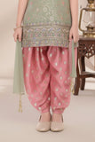 Pista Sleeveless Kurti with Foil-Print Pink Patiala And Dupatta For Girls