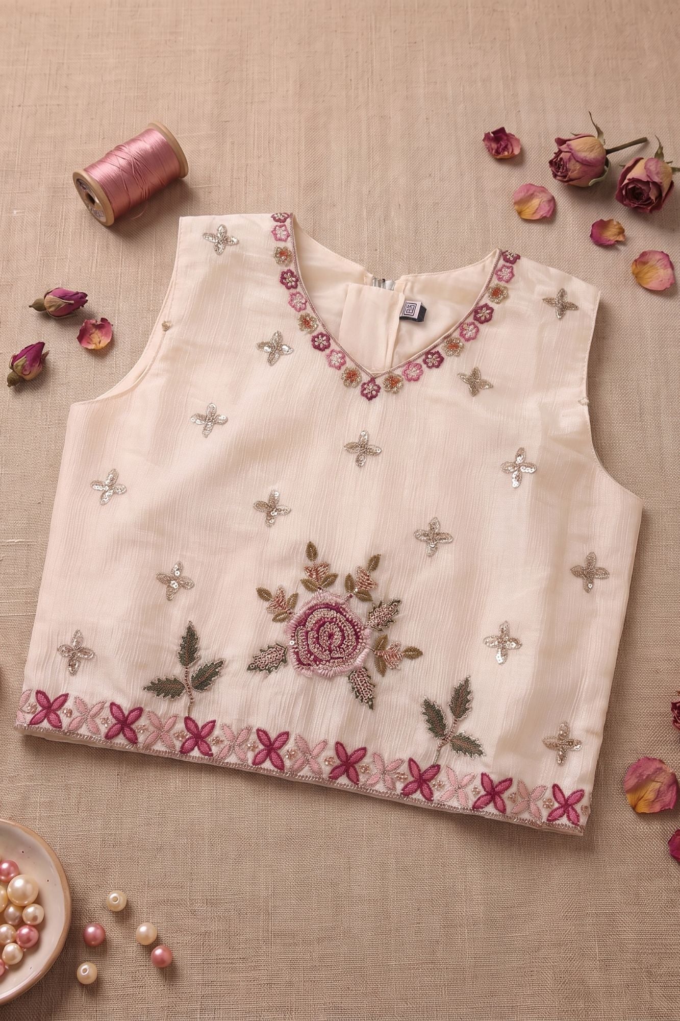 Ivory Embroidered Jacket & Palazzo Set With Designer Jacket