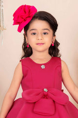 Rani Pink Sleeveless With Bow Embellishment And Stone Frock For Girls