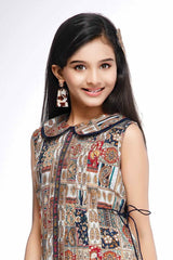 White Motif Printed Casual Frock For Girls