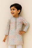 Cream Kurta Set With Multicolor Thread Work For Boys
