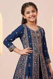 Navy Blue Zari Embroidered Palazzo Set For Girls