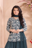 Dark Green Embroidered Palazzo Set with Dupatta For Girls