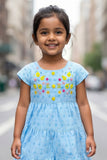 Elegant Blue Hakoba And Embroidered Frock For Girls