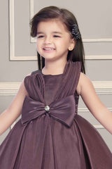 Organza Wine Frock With Bow Embellished For Girs