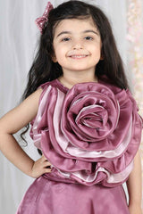 Onion Pink Set With Floral Embellished For Girls